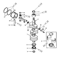 Коленчатый вал, поршни и шатуны 2-Х ТАКТНОГО ПЛМ MERCURY 55 Серийный номер от 9885345 до 9973099