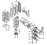 Впускной коллектор и резонатор 2-Х ТАКТНОГО ПЛМ MERCURY 75 Серийный номер от 0A996142 до 0B240450