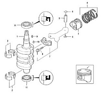 Коленчатый вал, поршни и шатуны, 0R310615 и выше 4-Х ТАКТНОГО ПЛМ MERCURY 8 Серийный номер от 0P325500 и выше